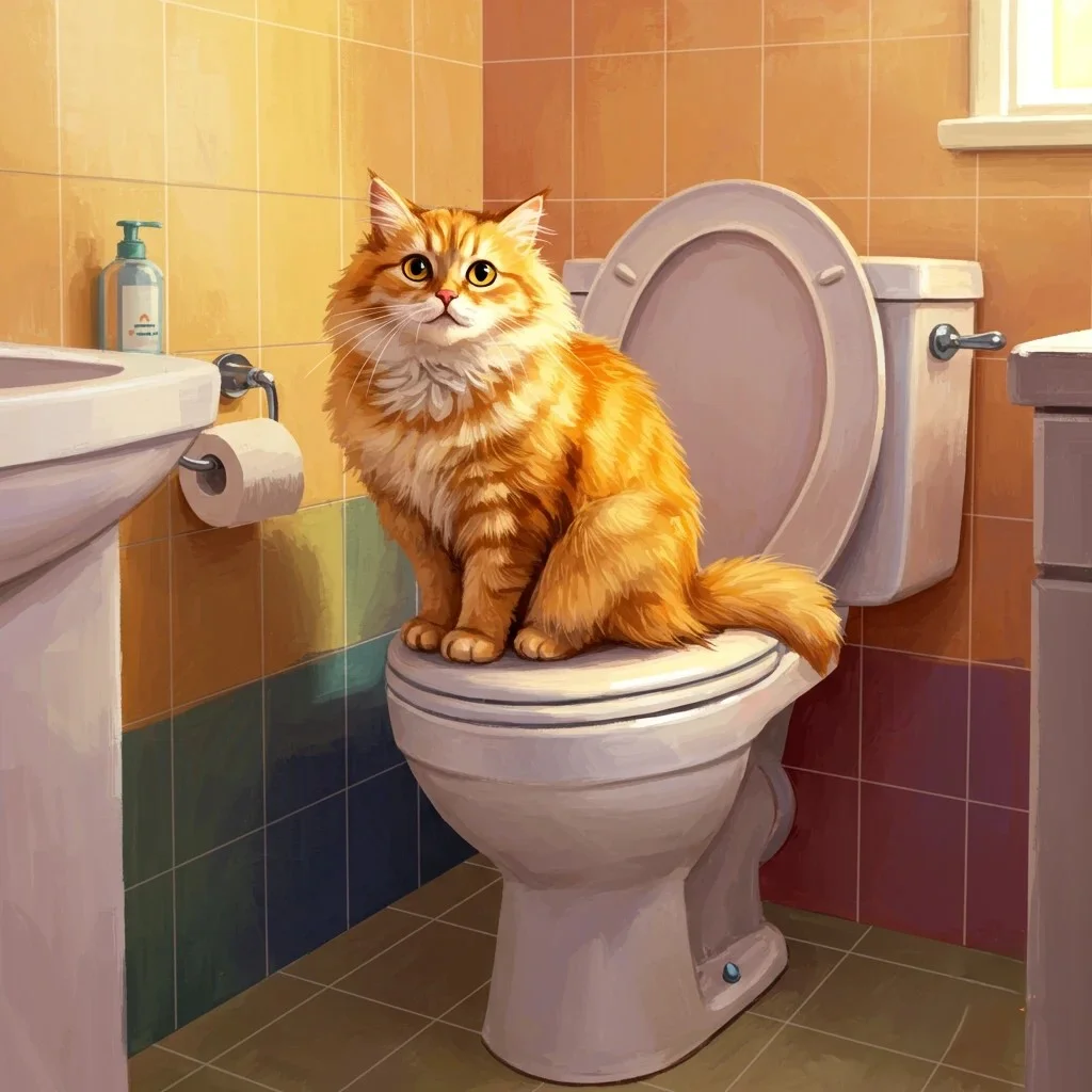 Chat aux toilettes
